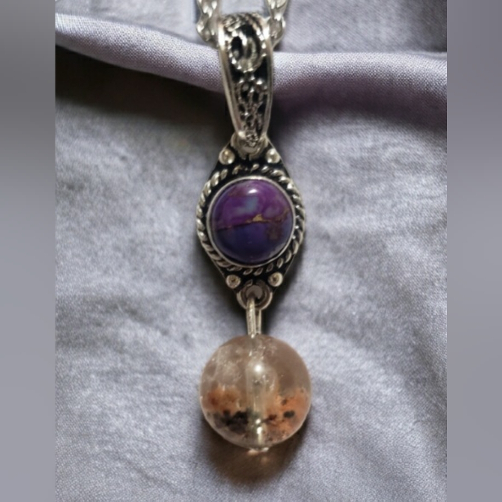 Purple Copper Turquoise w/ Garden Quartz Pendant Necklace